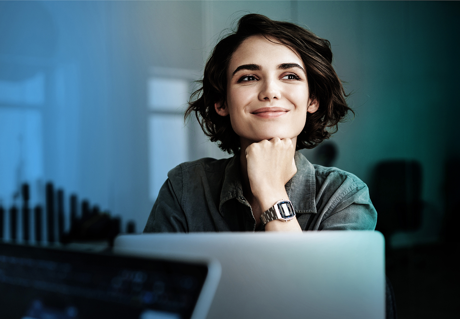 ImageOfYoungBeautifulJoyfulWomanSmilingWhileWorkingWith